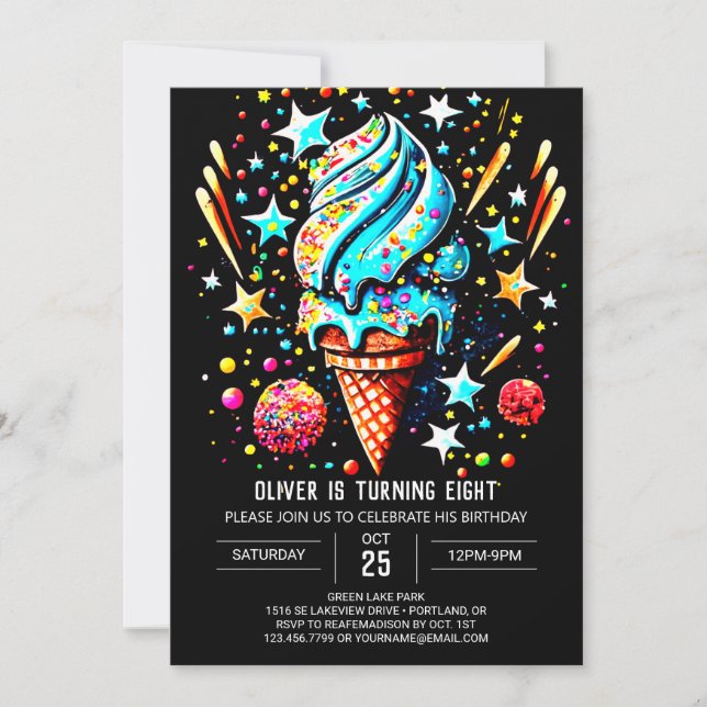Chic Custom Ice Cream Boy Ice Cream Birthday Invitation (Front)