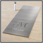 Chic Custom Monogram Grey Brushed Metallic Script  Yoga Mat<br><div class="desc">This chic stylish 2 colour custom monogram in grey and brushed metallic -- also has your first name in script AND on the back, if you wish, a text block for your name /address / email should this ever get left behind - otherwise can eliminate. Elegant for your lessons or...</div>