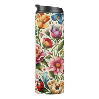 Chic custom name flowers, ladybug, butterflies thermal tumbler