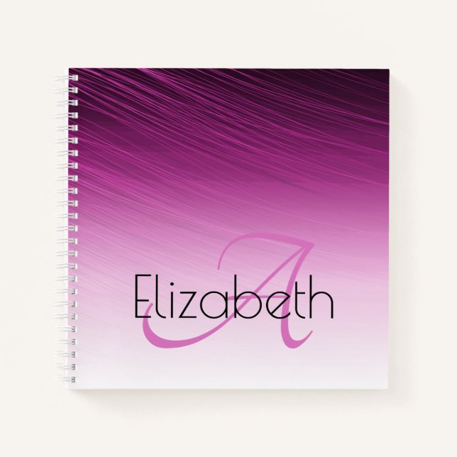 Chic Custom Name Monogram Purple Ombre Streaks Notebook (Front)