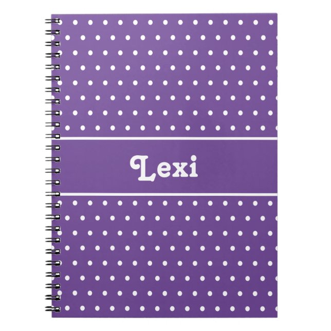 Chic Custom Name Polka Dot Purple and White Notebook (Front)