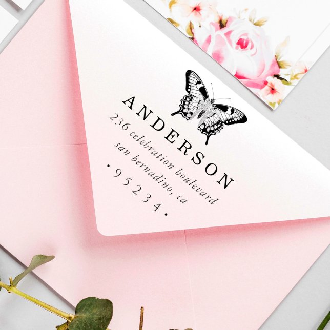 Chic Custom Personalised Butterfly Return Address Self-inking Stamp (Creator Uploaded)