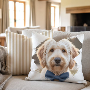 Chic Custom Photo Paint Brushstroke Dog Beige Cushion