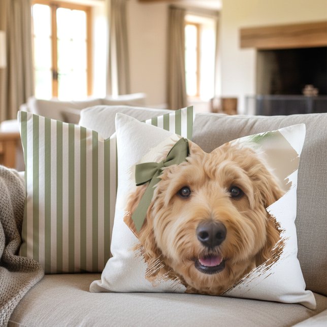 Chic Custom Photo Paint Brushstroke Dog Green Cushion (Creator Uploaded)