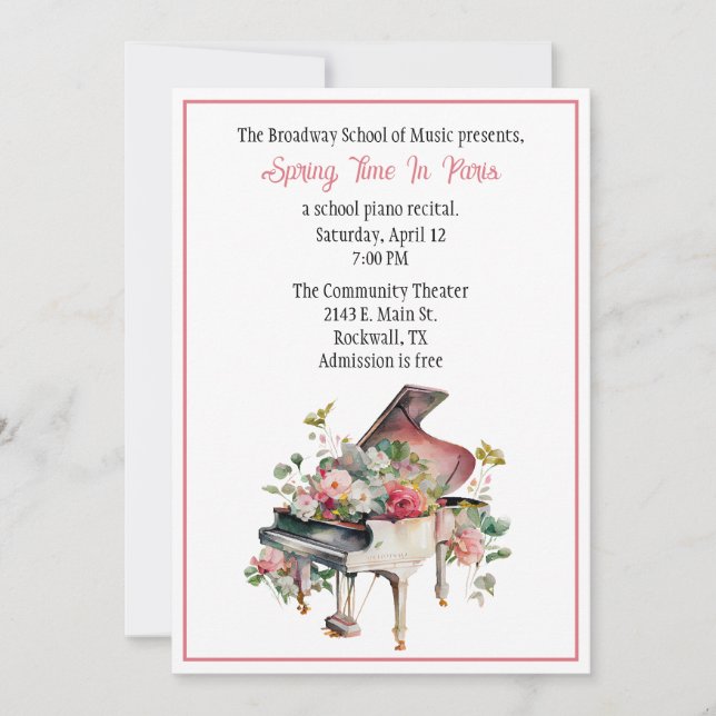 Chic Custom Piano Recital Invitation (Front)