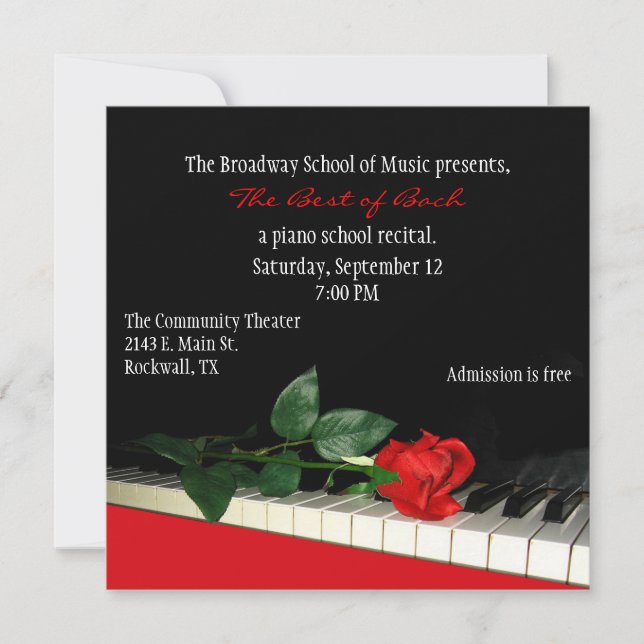 Chic Custom Piano Recital Invitation (Front)