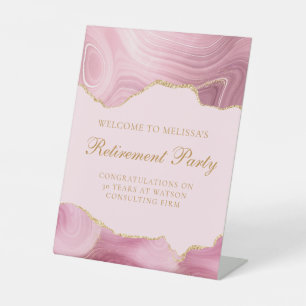 Chic Custom Retirement Party Pink Gold Agate Pedestal Sign