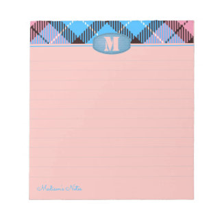 Chic Custom Script Monogram Plaid Jeans Pink Lined Notepad