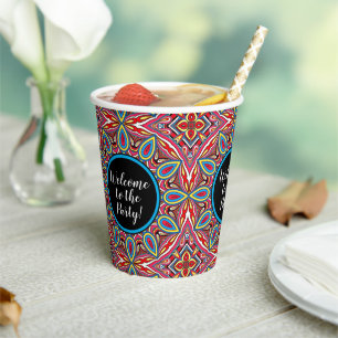 Chic Custom Star Mosaic Kaleidoscope Art Pattern Paper Cups