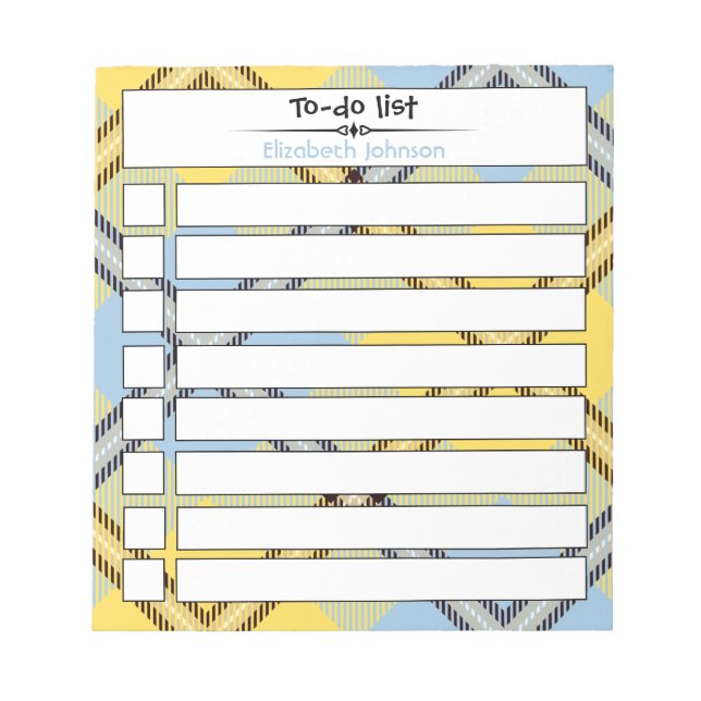 Chic Custom To Do List Script Name Plaid Tartan Notepad (Front)