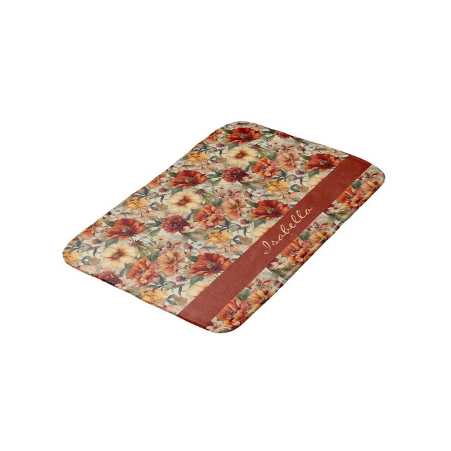 Chic Custom Watercolor Floral Pattern  Bath Mat (Angled)