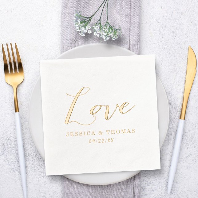 Chic Custom Wedding Love Template Foil Napkins (Creator Uploaded)