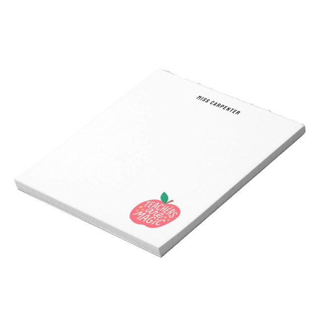 Chic Cute Apple Saying Personalised Teacher Notepad (Rotated)