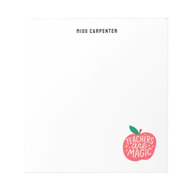 Chic Cute Apple Saying Personalised Teacher Notepad (Front)