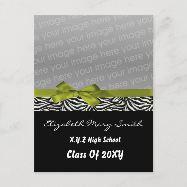 chic cute bow green photo Graduation Invitation Postcard (Front)