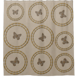 Chic Cute Gold Butterfly Linen Look Shower Curtain