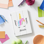 Chic Cute illustration Personalized Unicorn iPad Pro Cover<br><div class="desc">I illustrated this cute, girly and magical unicorn with her flower crown along side my 2 daughters. They had fun telling me which colors and lashes worked for this beautiful creature. I hope your daughter loves her too. Personalize this tablet case with her name. Visit us at WWW.LDDESIGNLOFT.COM for our...</div>