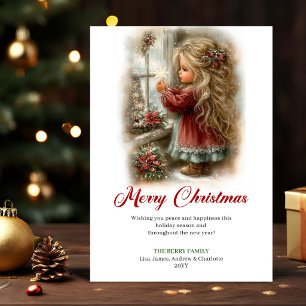Chic Cute Little Girl Holiday Scene Christmas Card
