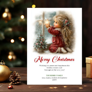 Chic Cute Little Girl Winter Scene Christmas Card