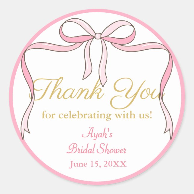 Chic Cute Pink Bow Party Favour Classic Round Sticker (Front)