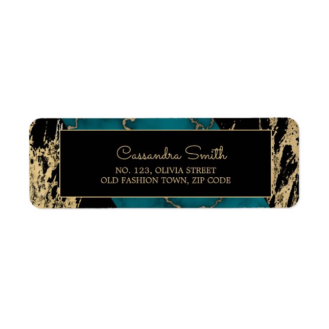 Chic Cyan Marble Gold Foil Paint Texture Birthday (Front)