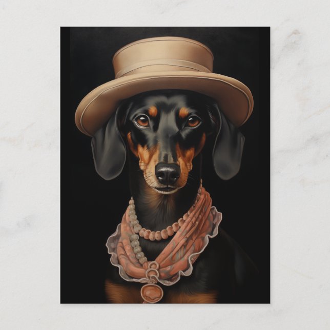Chic Dachshund With Cream Hat Postcard (Front)