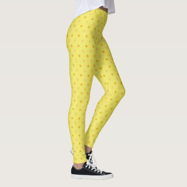 Chic Daffodil Yellow and Orange Polka Dots Pattern Leggings (Right)