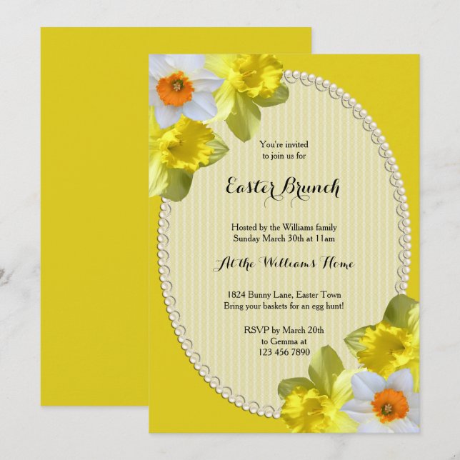 Chic Daffodils Easter Brunch Invitation (Front/Back)
