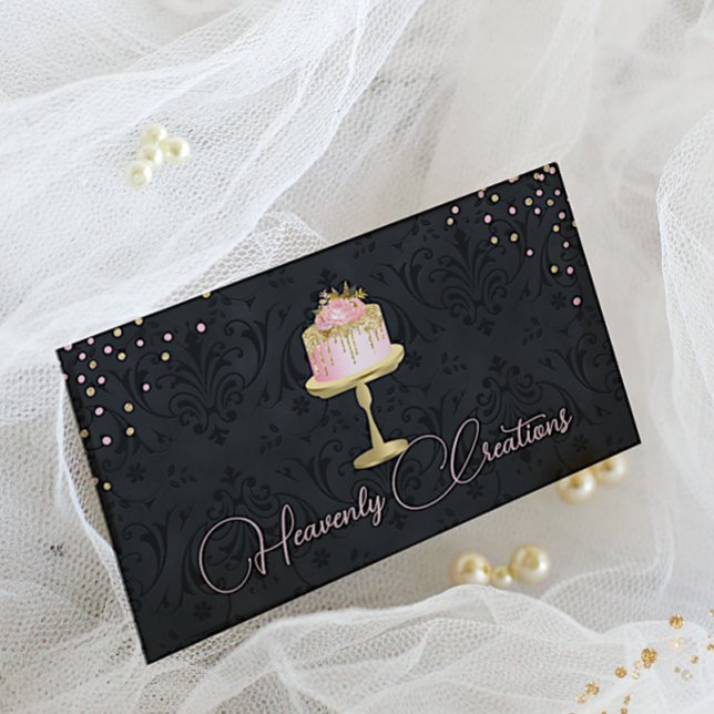 Chic Damask and Fancy Cake Bakery Business Card (Creator Uploaded)