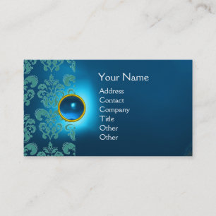 CHIC DAMASK GEM MONOGRAM blue Business Card