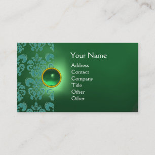 CHIC DAMASK GEM  MONOGRAM green blue Business Card