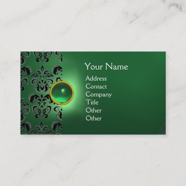CHIC DAMASK GEM  MONOGRAM green Business Card (Front)
