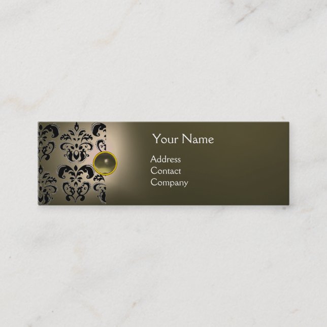 CHIC DAMASK GEM  MONOGRAM grey Mini Business Card (Front)