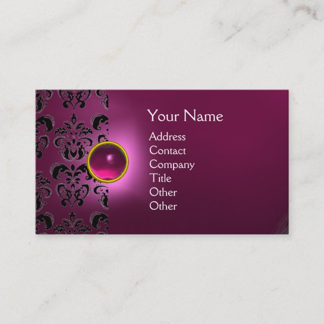 CHIC DAMASK GEM  MONOGRAM pink Business Card (Front)