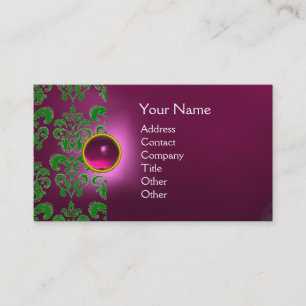 CHIC DAMASK GEM MONOGRAM pink geen Business Card