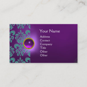 CHIC DAMASK GEM MONOGRAM purple blue Business Card
