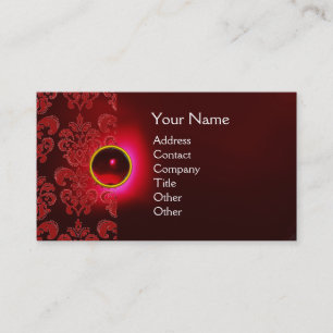 CHIC DAMASK GEM MONOGRAM red burgundy green Business Card