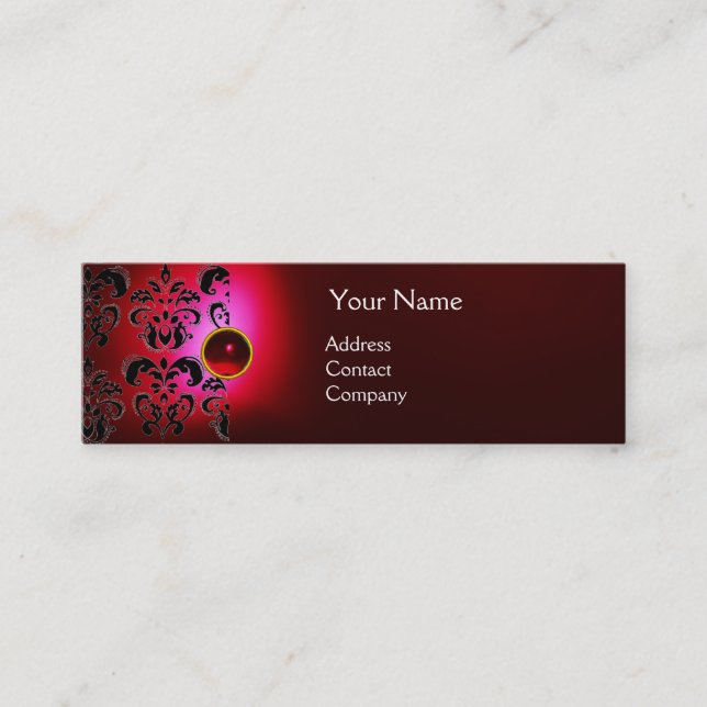 CHIC DAMASK GEM  MONOGRAM red Mini Business Card (Front)