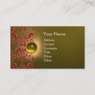 CHIC DAMASK GEM MONOGRAM yellow red Business Card