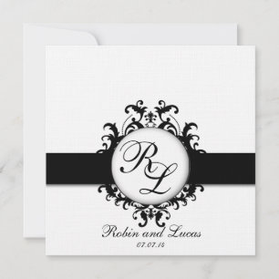 Chic Damask Monograms Wedding Invites Black White