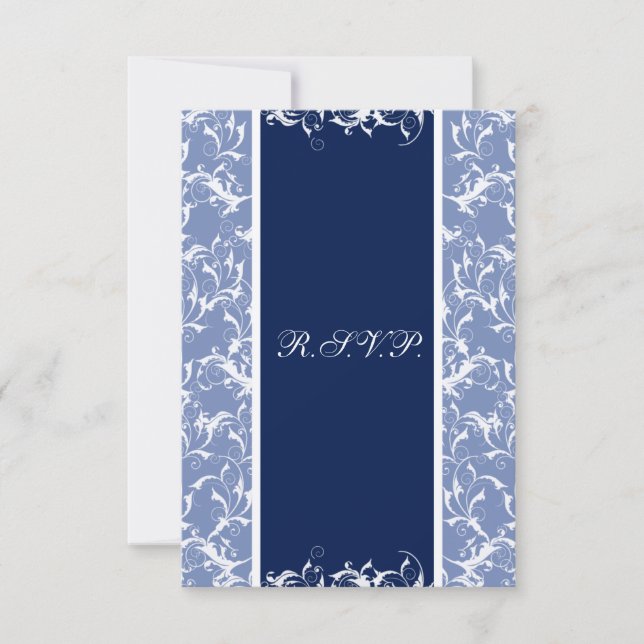 chic damask navy wedding RSVP Standard 3.5 x 5 Card (Front)