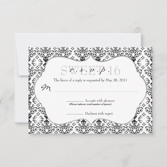 Chic Damask RSVP [Black and White] Card (Front)