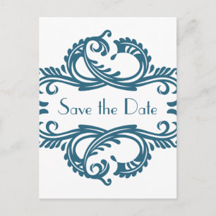 Chic Damask Save the Date Postcard, Blue Announcement Postcard