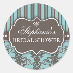 Chic Damask & Stripe Bridal Shower Favour Sticker