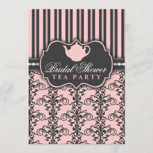 Chic Damask & Stripe Bridal Shower Tea Invitation