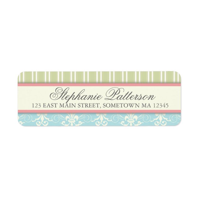 Chic Damask & Stripe Return Address Label (Front)