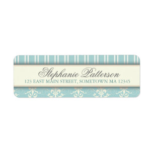 Chic Damask & Stripe Return Address Label Teal