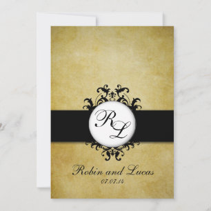 Chic Damask Vintage Monogram Wedding Invitation