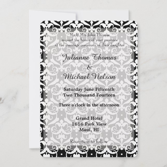 Chic Damask Wedding Invitation (Front)