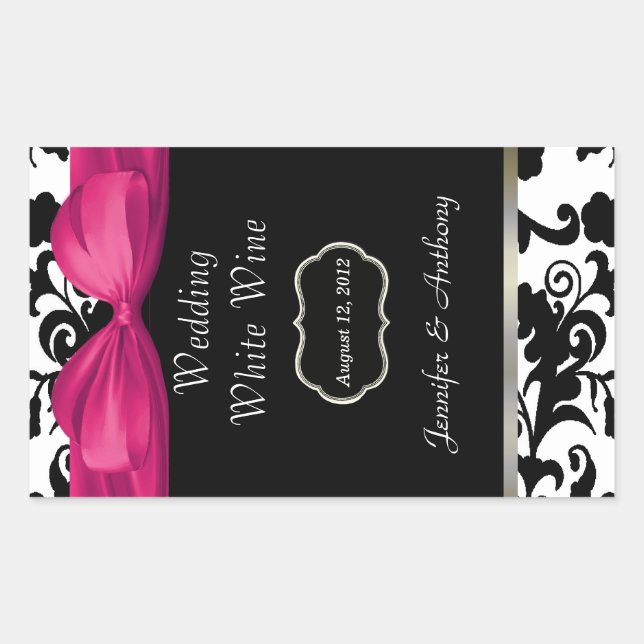 Chic Damask Wedding Wine Bottle Stickers (Front)